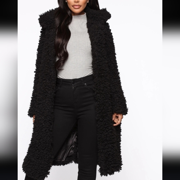Fashion Nova All About Me Fuzzy Coat- Black - Picture 1 of 4